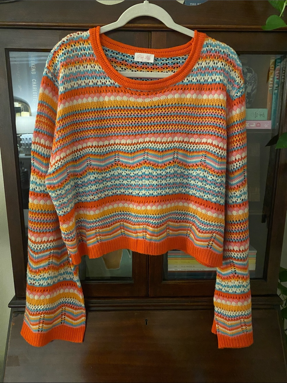 NWOT Pink Lily Orange Multi-Stripe Open-Knit Sweater